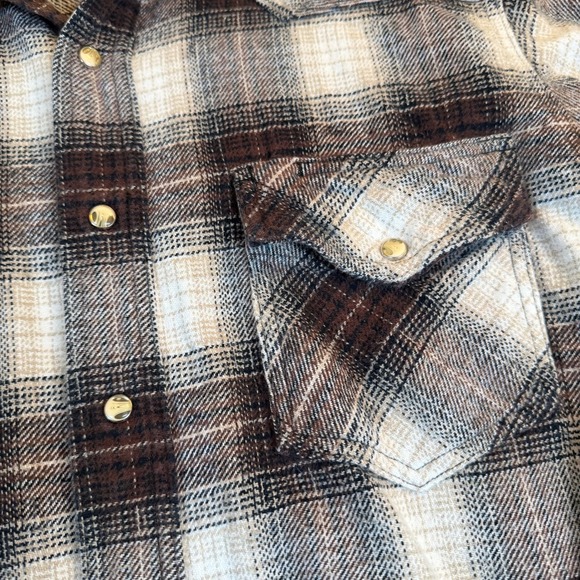 Work n Sport Brown Plaid Heavy Flannel Pearl Snap Western Shirt Mens Medium - Picture 4 of 9
